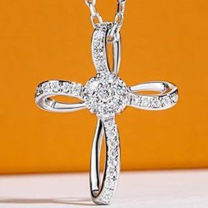S925 Sterling Silver Cross Pendant with Moissanite - D Color VVS1 Clarity, Round